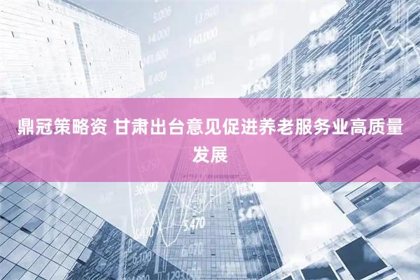 鼎冠策略资 甘肃出台意见促进养老服务业高质量发展