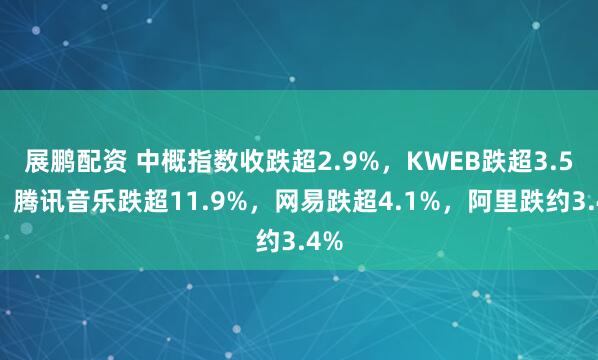 展鹏配资 中概指数收跌超2.9%，KWEB跌超3.5%，腾讯音乐跌超11.9%，网易跌超4.1%，阿里跌约3.4%